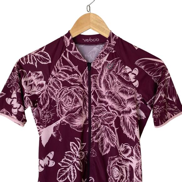 VELOCIO Cycling Luna Floral SE Short Sleeve Jersey in Dark Cherry, Size Medium - Picture 5 of 12